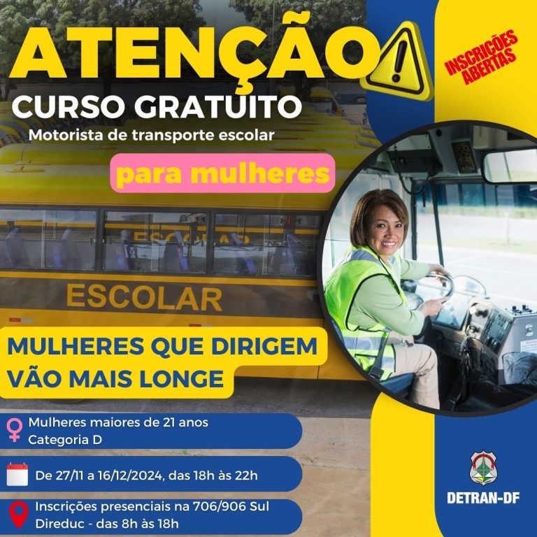 Curso gratuito de Transporte Escolar para mulheres está com inscrições abertas