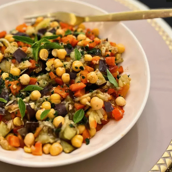 Salada Berinjela e Grão de Bico na Airfryer